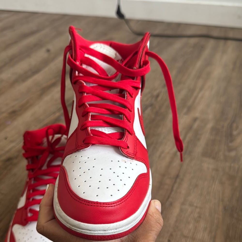 Authentic Nike Dunk Hi Red and White High-Top Sneakers - Picture 9 of 14